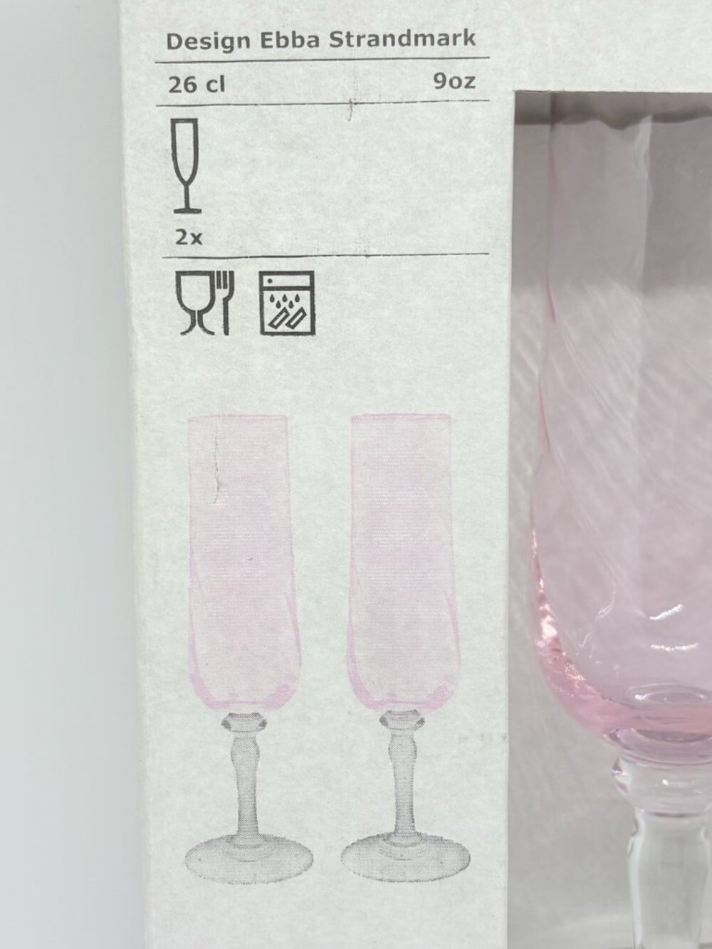 2 Champagne Flutes In Pink Optic Glasses Vtg Ikea Konungslig Set Of Two 9.75"